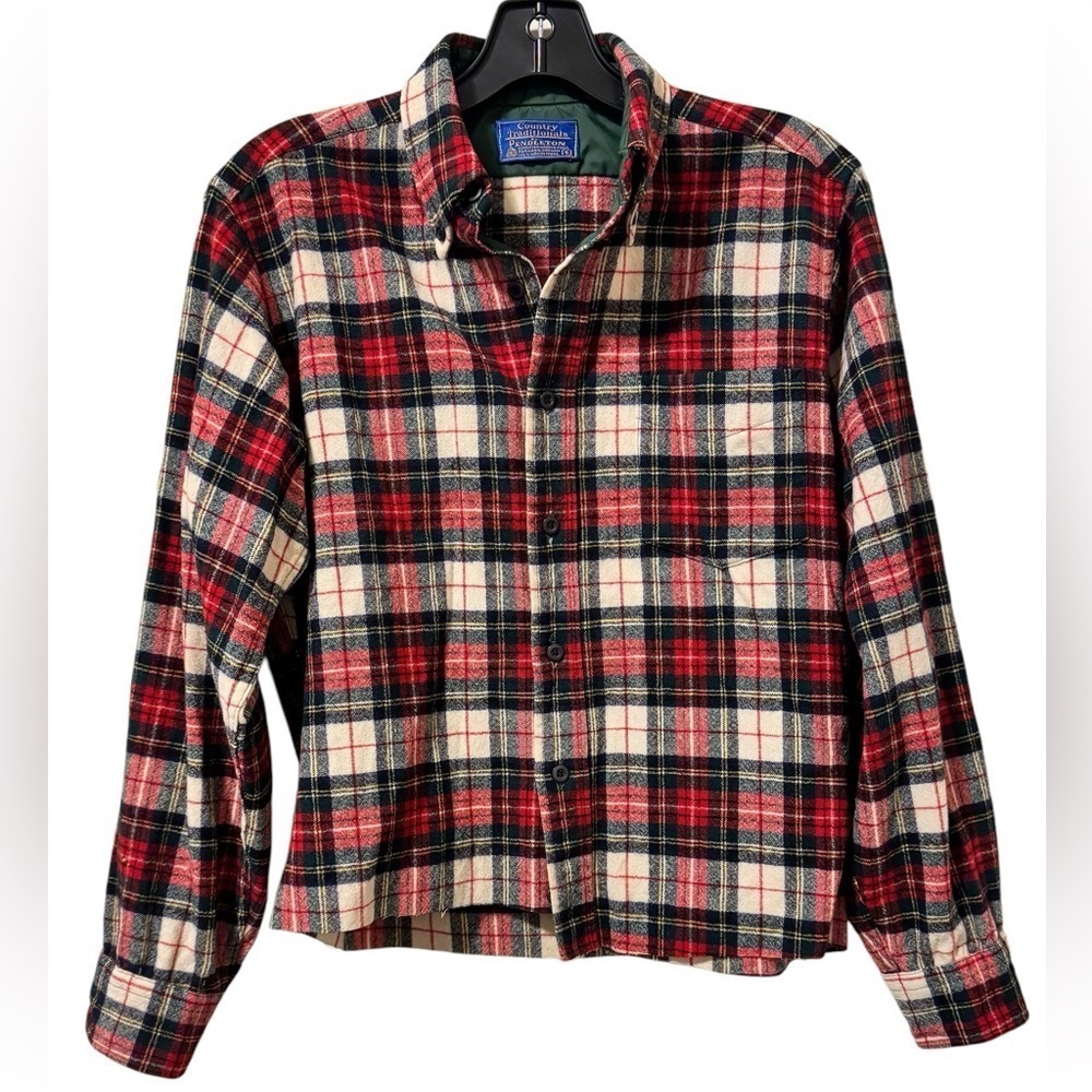 Pendleton 100% Virgin Wool Plaid Long Sleeve Shirt Womens Size Small Red White
